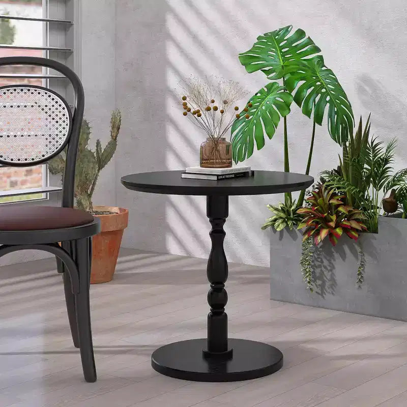 Table basse ronde 23 noire, table d'appoint ronde, petite table à boire pour petit salon