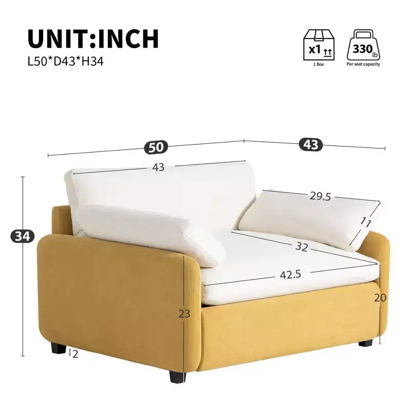 Fauteuil chenille surdimensionné avec assise profonde et coussins décoratifs