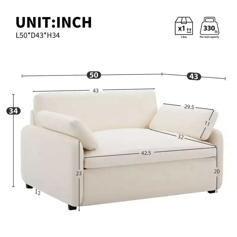 Fauteuil chenille surdimensionné avec assise profonde et coussins décoratifs