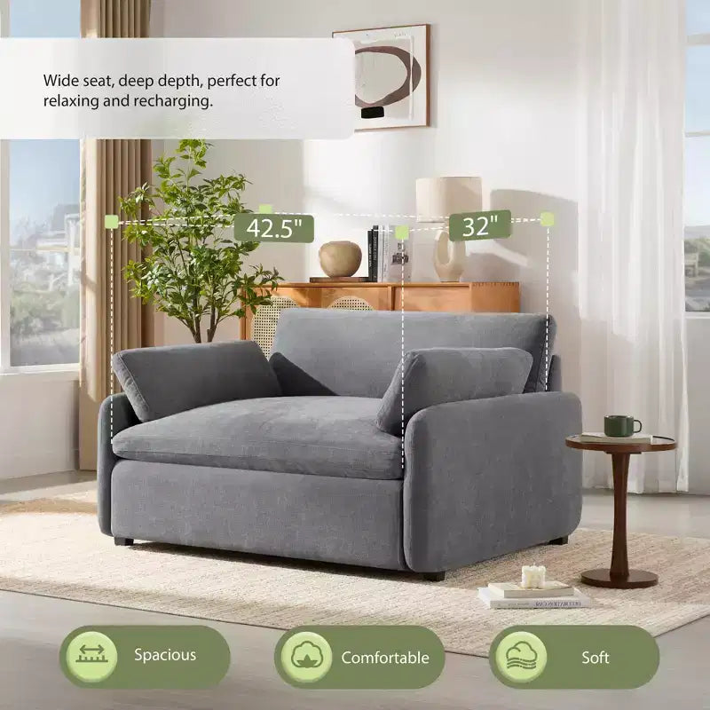 Fauteuil chenille surdimensionné avec assise profonde et coussins décoratifs