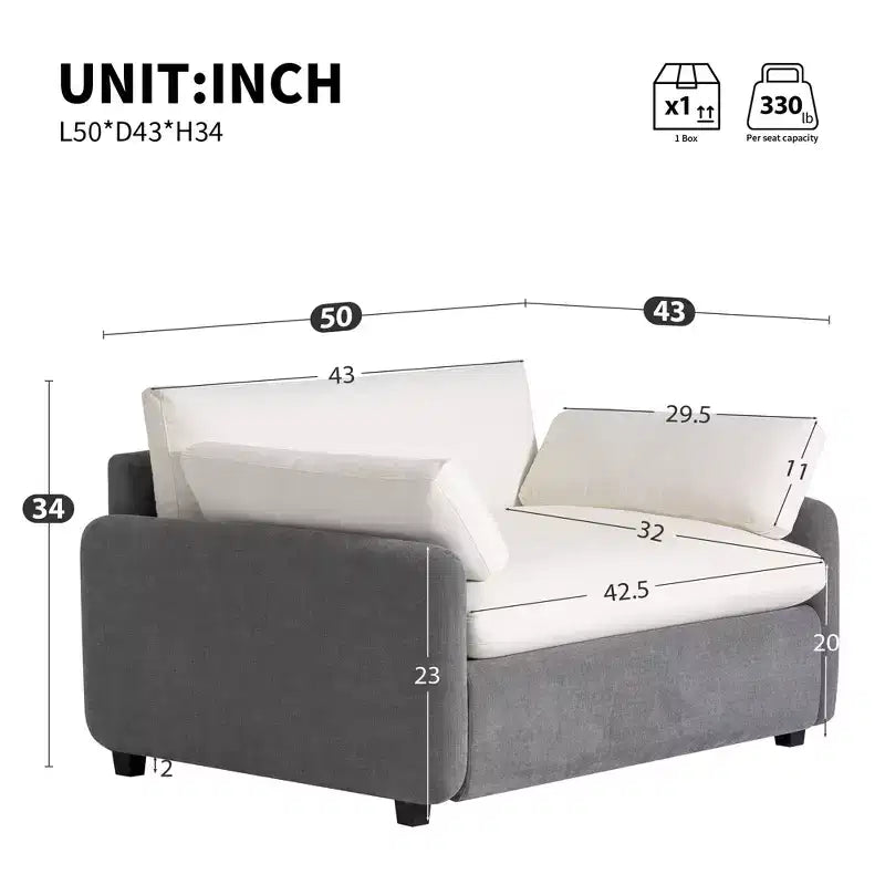 Fauteuil chenille surdimensionné avec assise profonde et coussins décoratifs