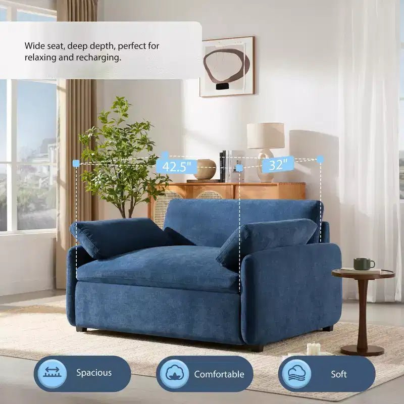 Fauteuil chenille surdimensionné avec assise profonde et coussins décoratifs