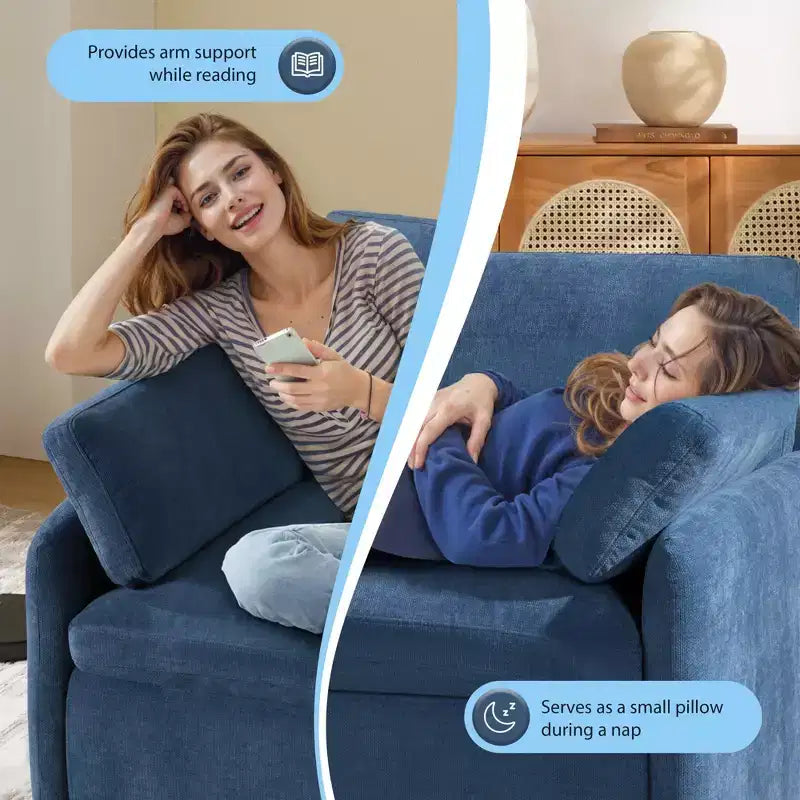 Fauteuil chenille surdimensionné avec assise profonde et coussins décoratifs