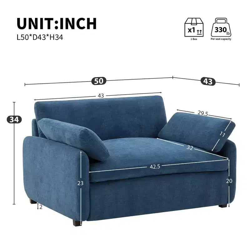 Fauteuil chenille surdimensionné avec assise profonde et coussins décoratifs
