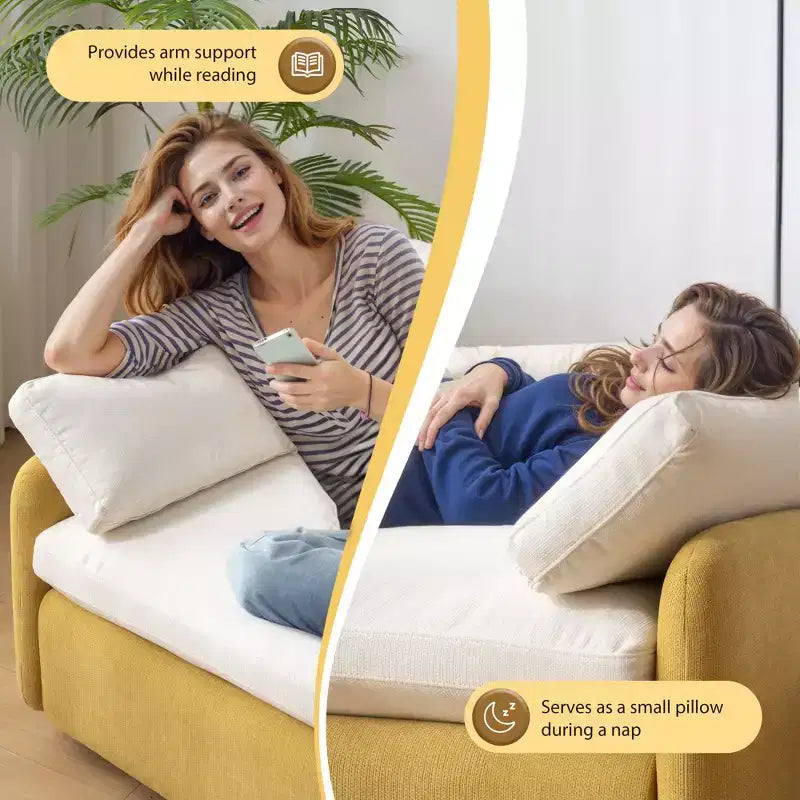 Fauteuil chenille surdimensionné avec assise profonde et coussins décoratifs