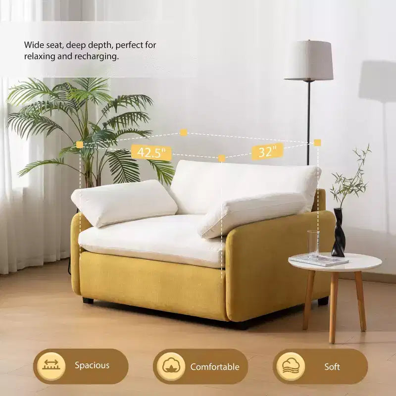 Fauteuil chenille surdimensionné avec assise profonde et coussins décoratifs