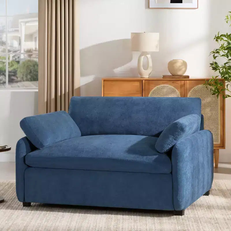 Merax Oversized Chenille Single Sofa Chair with Deep Seat and Throw Pillows