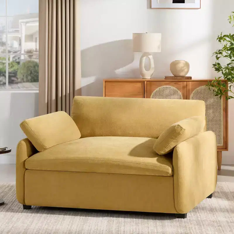 Fauteuil chenille surdimensionné avec assise profonde et coussins décoratifs