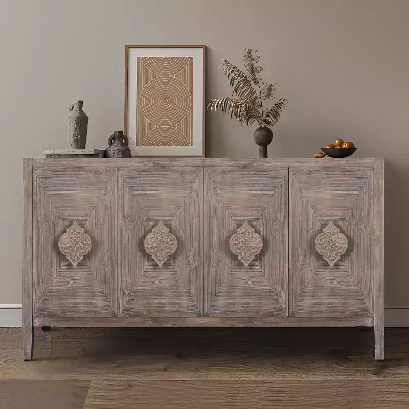 GDFStudio Betsy Antique 59'' Wood Cabinet with Adjustable Shelves