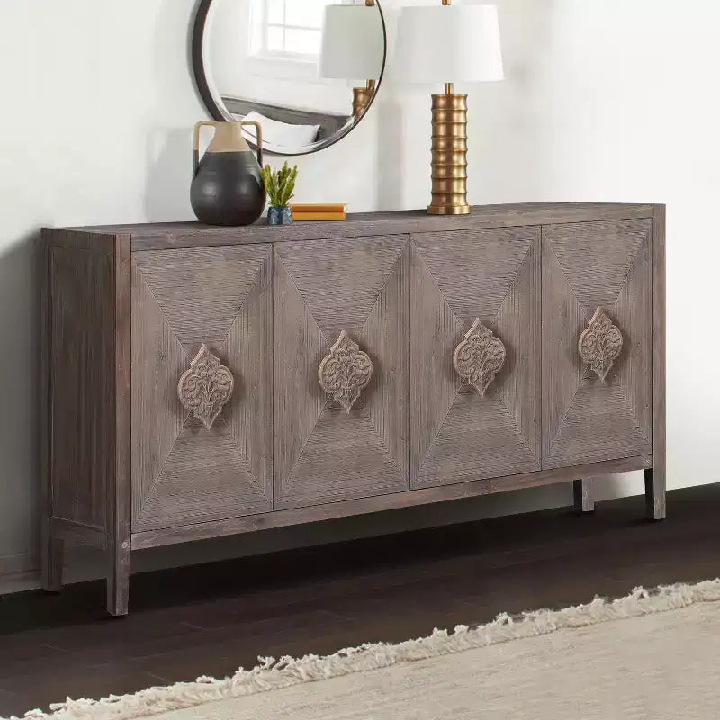 Meuble en bois ancien de 149,86 cm avec étagères réglables