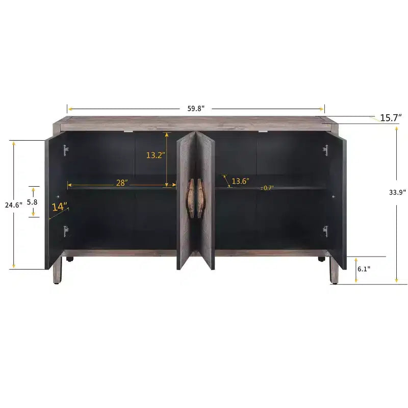 Meuble en bois ancien de 149,86 cm avec étagères réglables