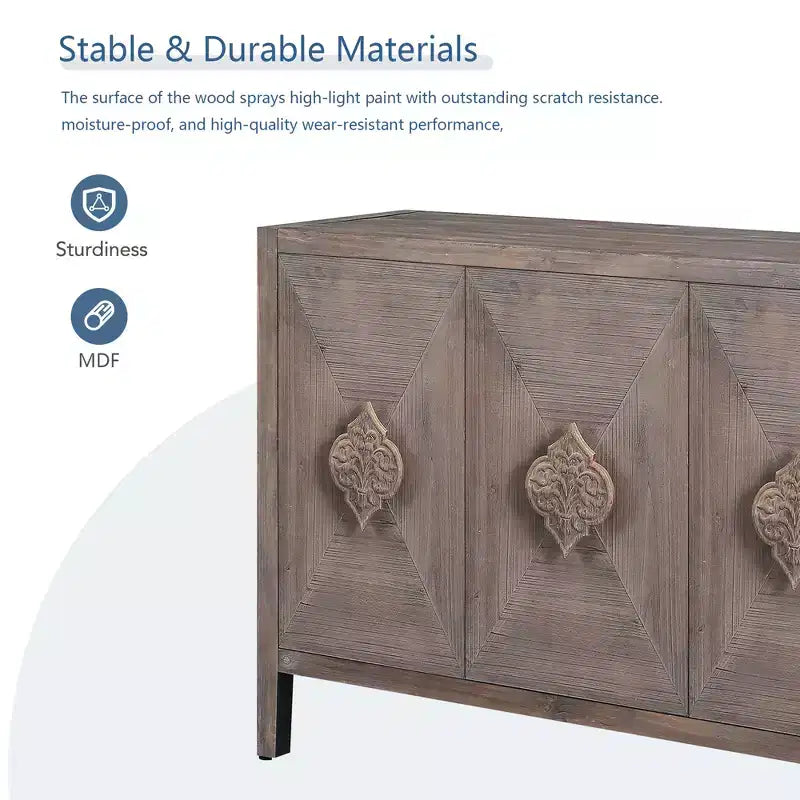 Meuble en bois ancien de 149,86 cm avec étagères réglables