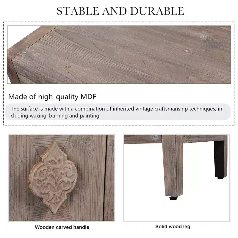 Meuble en bois ancien de 149,86 cm avec étagères réglables