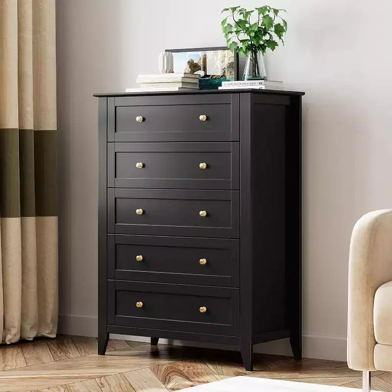 GustoWave Wood Five-Drawer Dresser With Deep Drawers And Metal Knobs