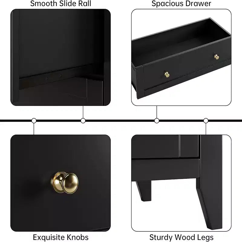 Commode en bois à cinq tiroirs profonds et poignées métalliques