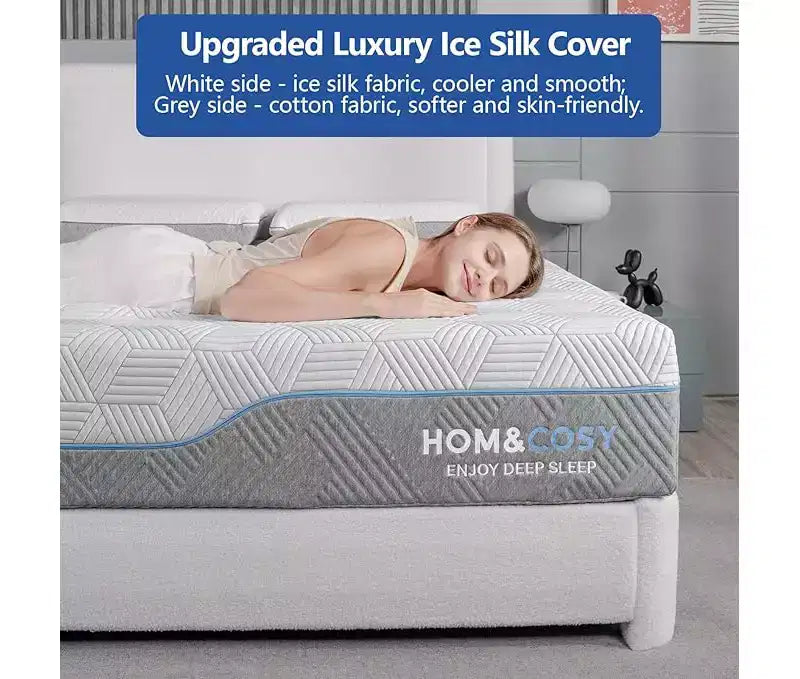 Matelas moelleux, matelas double en mousse à mémoire de forme de 30/35 cm, recouvert de soie glacée, matelas de qualité supérieure au thé vert/gel frais, blanc