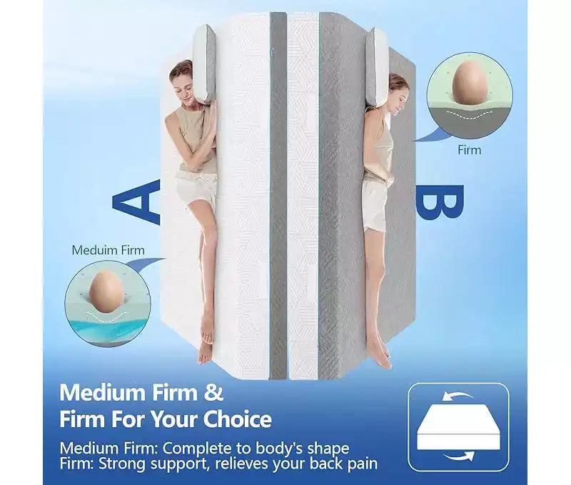 Matelas moelleux, matelas double en mousse à mémoire de forme de 30/35 cm, recouvert de soie glacée, matelas de qualité supérieure au thé vert/gel frais, blanc
