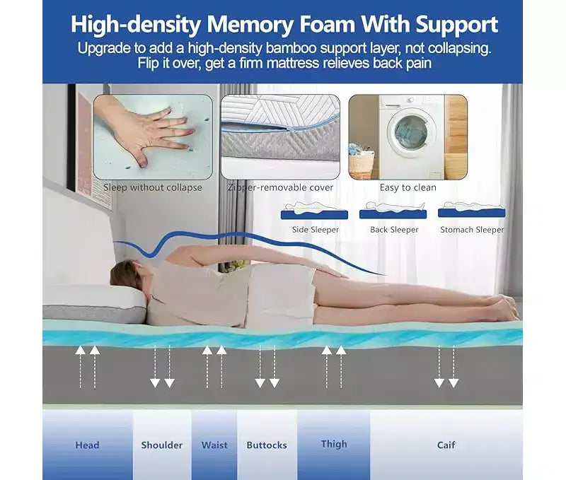 Matelas moelleux, matelas double en mousse à mémoire de forme de 30/35 cm, recouvert de soie glacée, matelas de qualité supérieure au thé vert/gel frais, blanc