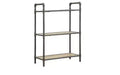 HomeRoots 36 Antique Oak and Sandy Gray Metal Three Tier Standard Bookcase