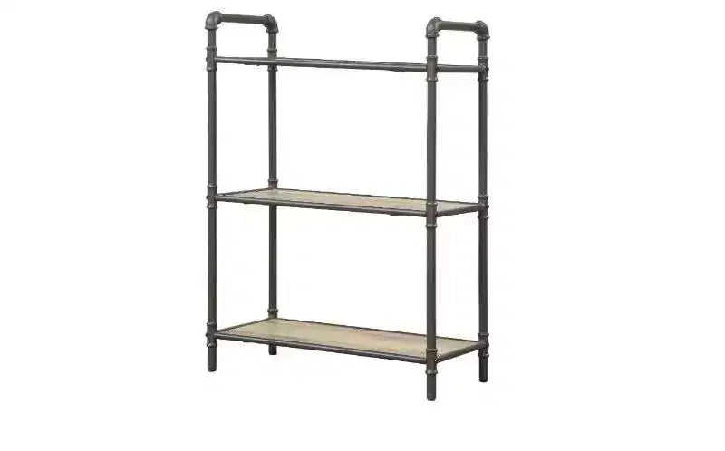 36 bibliothèques standard à trois étagères en chêne antique et métal gris sable