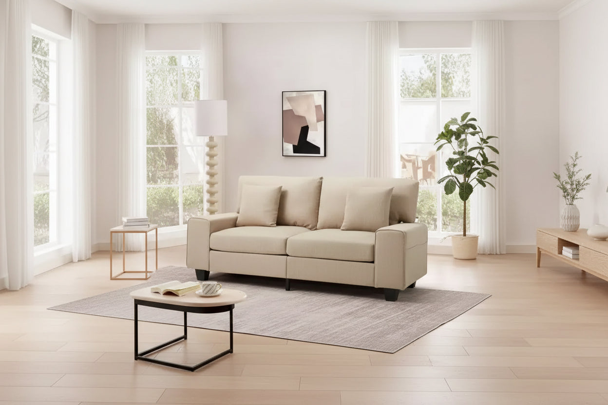 EROMMY 70.9 Linen Loveseat Sofa,Upholstered Loveseat Couch With 2 Extra Soft Cushions & Convenient Side Storage,Comfortable And Stylish Two-Seater