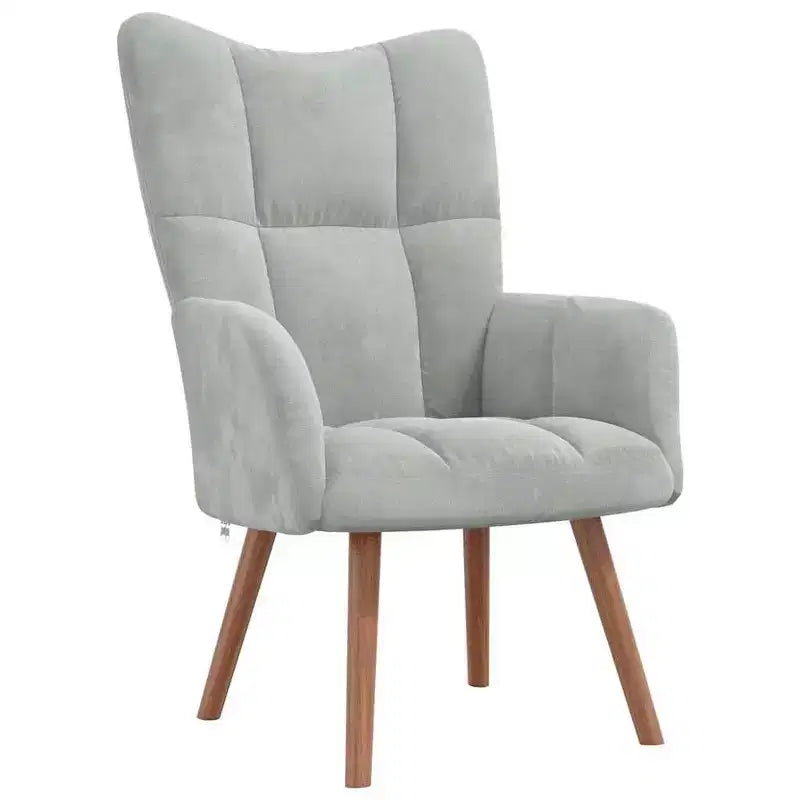 vidaXL Modern Light Grey Velvet Armchair with Wooden Legs, Thick Padded Foam Seat, Aesthetic Blocks on Backrest - Light Gray