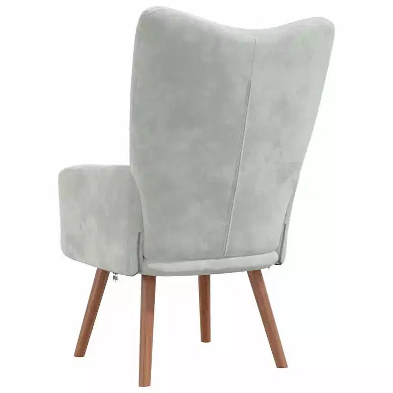 Fauteuil moderne en velours gris clair avec pieds en bois, assise en mousse épaisse rembourrée, blocs esthétiques sur le dossier - Gris clair