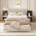 Okak Queen/King Floating Platform Bed Frame with Bedside Nightstand Bed with LED Strong Wood Slats No Springs Required Easy to Assemble
