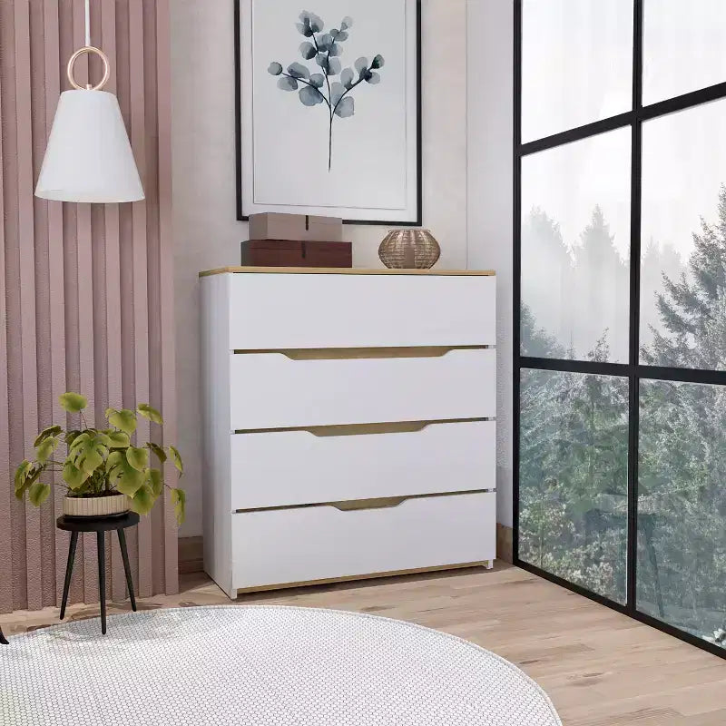 Commode moderne à 4 tiroirs avec plateau supérieur, grands tiroirs, commode de chambre à coucher, d'entrée, commode en bois
