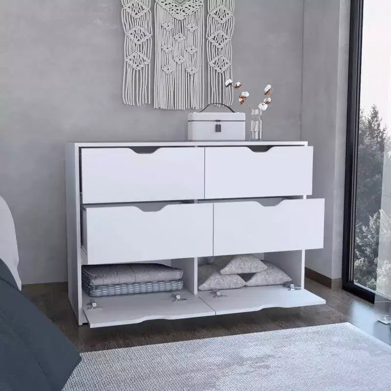 Commode moderne à 4 tiroirs avec plateau supérieur, grands tiroirs, commode de chambre à coucher, d'entrée, commode en bois