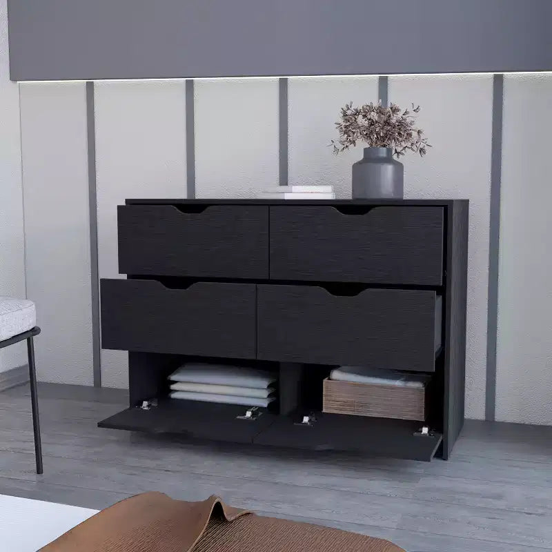 Commode moderne à 4 tiroirs avec plateau supérieur, grands tiroirs, commode de chambre à coucher, d'entrée, commode en bois