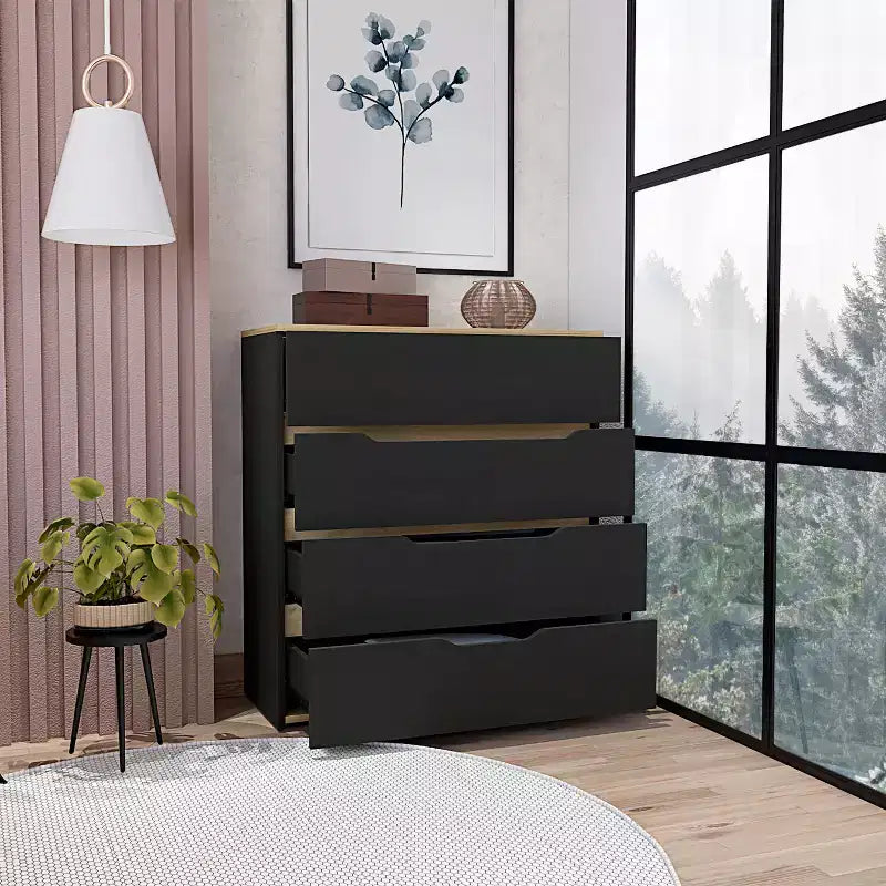 Commode moderne à 4 tiroirs avec plateau supérieur, grands tiroirs, commode de chambre à coucher, d'entrée, commode en bois