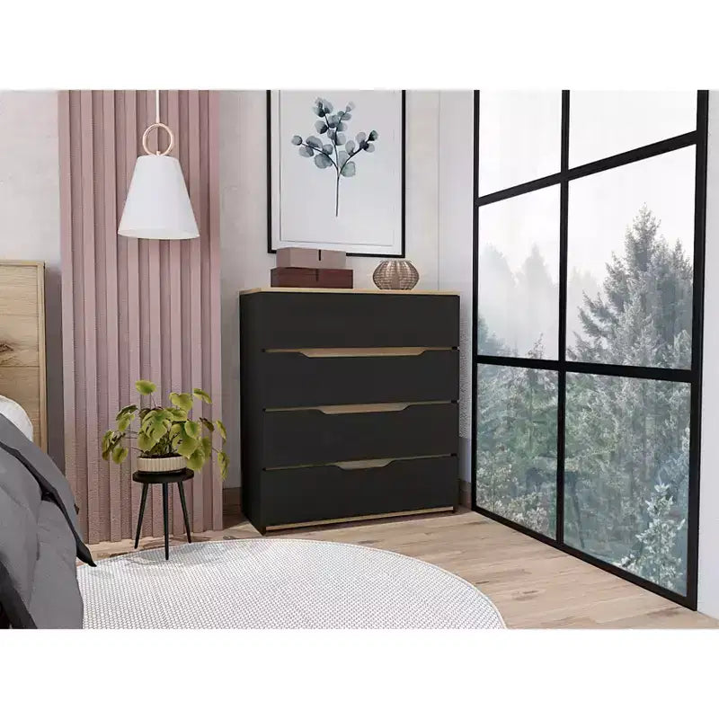 Commode moderne à 4 tiroirs avec plateau supérieur, grands tiroirs, commode de chambre à coucher, d'entrée, commode en bois