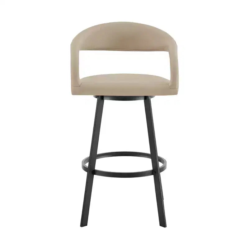 HomeRoots 26 Beige and Black Faux Leather and Iron Low Back Counter Height Swivel Bar Chair