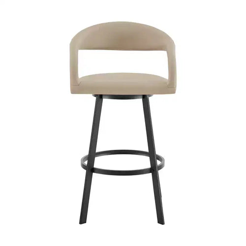 HomeRoots 26 Beige and Black Faux Leather and Iron Low Back Counter Height Swivel Bar Chair