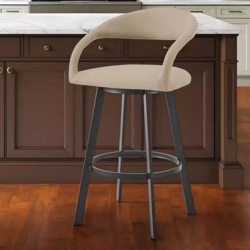 26 tabourets de bar pivotants mi-hauteur en similicuir beige et noir et fer forgé à dossier bas