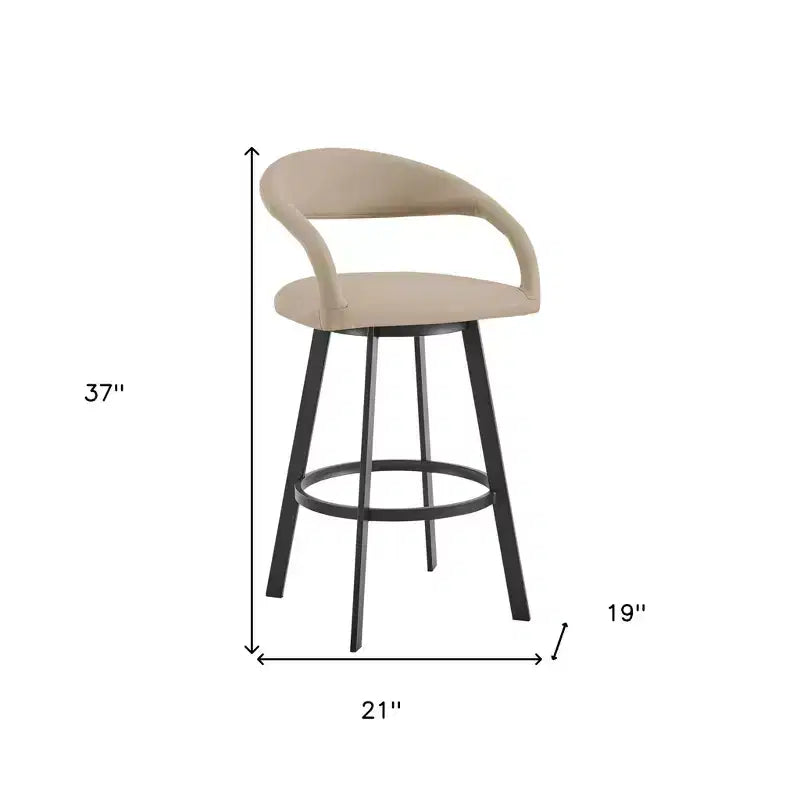 26 tabourets de bar pivotants mi-hauteur en similicuir beige et noir et fer forgé à dossier bas
