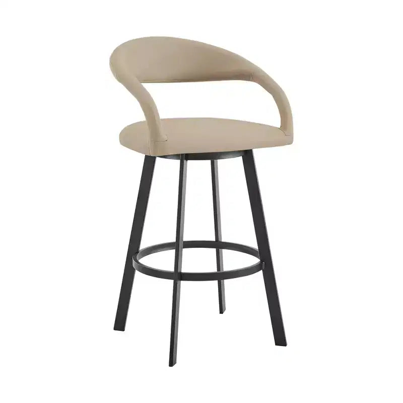 26 tabourets de bar pivotants mi-hauteur en similicuir beige et noir et fer forgé à dossier bas