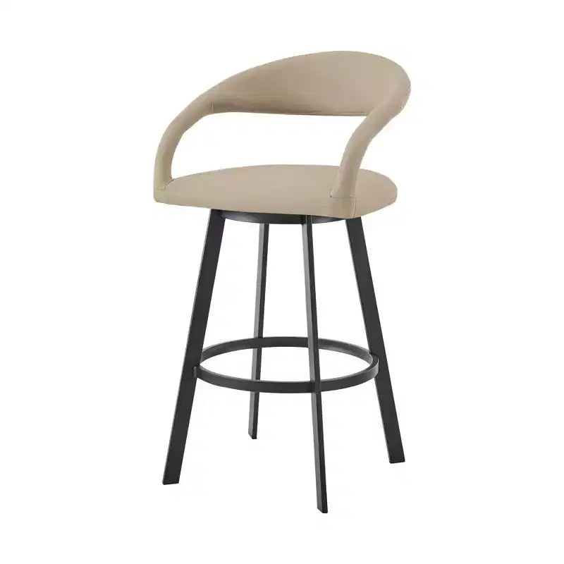 26 tabourets de bar pivotants mi-hauteur en similicuir beige et noir et fer forgé à dossier bas