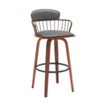 HomeRoots 30 Gray And Wood Brown Faux Leather Swivel Low Back Bar Height Bar Chair