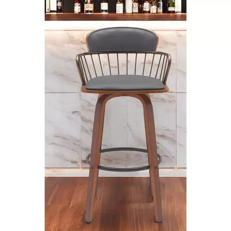 Chaise de bar pivotante de 30 po en similicuir gris et brun, dossier bas, hauteur comptoir