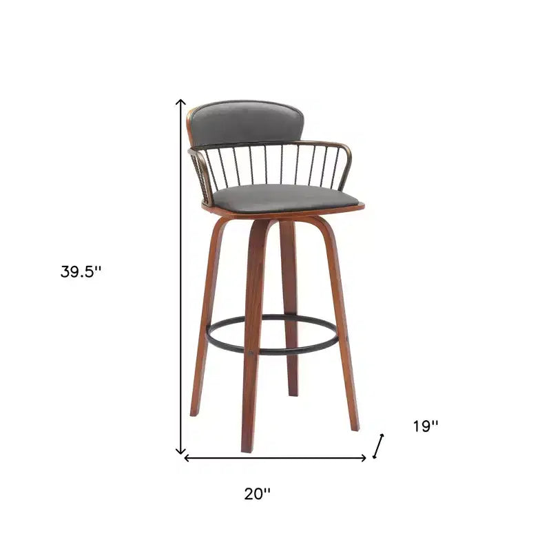 Chaise de bar pivotante de 30 po en similicuir gris et brun, dossier bas, hauteur comptoir