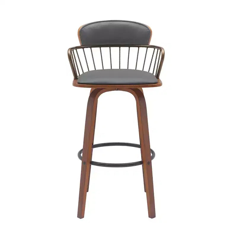 Chaise de bar pivotante de 30 po en similicuir gris et brun, dossier bas, hauteur comptoir