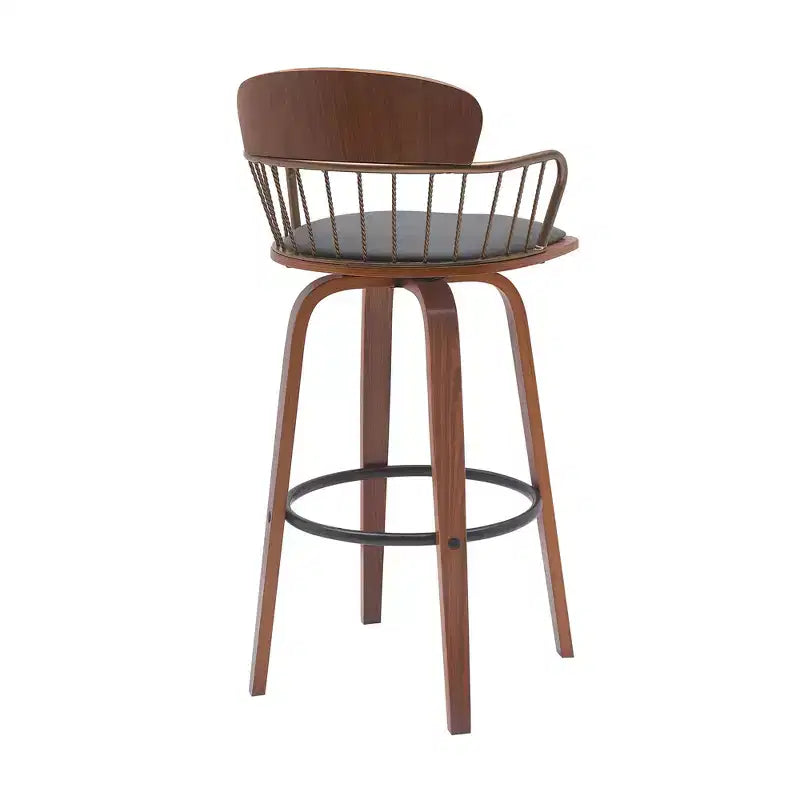Chaise de bar pivotante de 30 po en similicuir gris et brun, dossier bas, hauteur comptoir