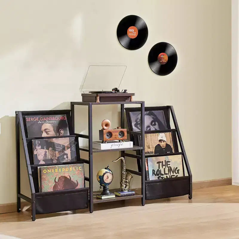 Meuble pour platine vinyle, support vinyle métallique à 3 niveaux, pouvant contenir jusqu'à 280 albums, meuble pour platine avec porte-disques en vinyle, étagère d'affichage en vinyle, noir