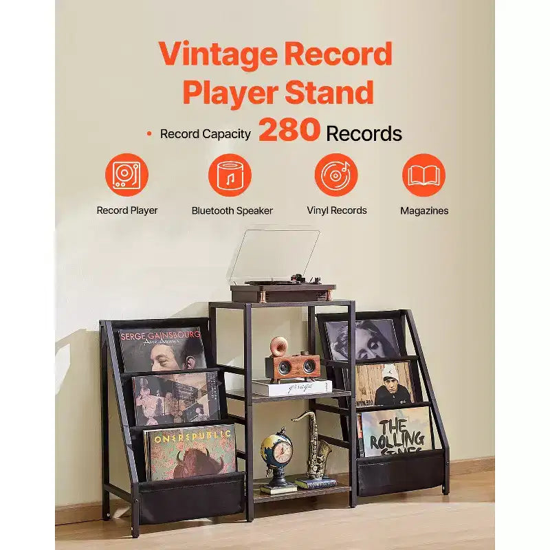 Meuble pour platine vinyle, support vinyle métallique à 3 niveaux, pouvant contenir jusqu'à 280 albums, meuble pour platine avec porte-disques en vinyle, étagère d'affichage en vinyle, noir