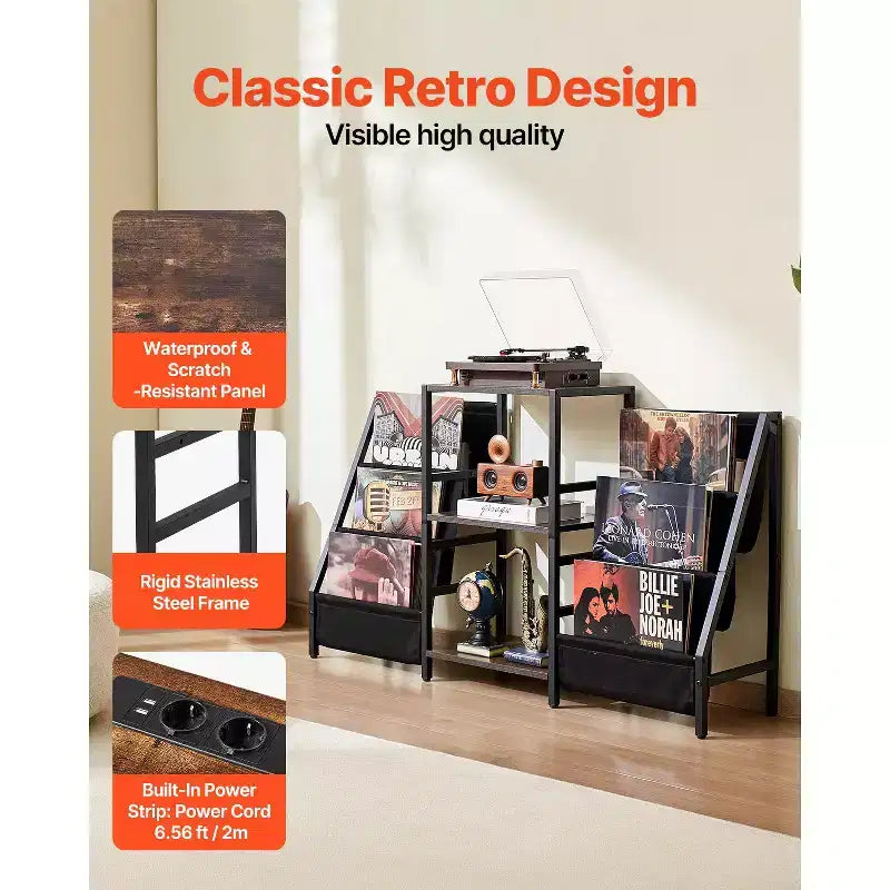 Meuble pour platine vinyle, support vinyle métallique à 3 niveaux, pouvant contenir jusqu'à 280 albums, meuble pour platine avec porte-disques en vinyle, étagère d'affichage en vinyle, noir