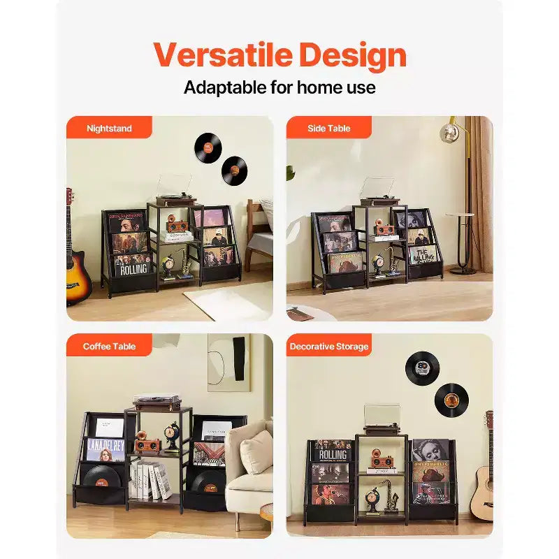 Meuble pour platine vinyle, support vinyle métallique à 3 niveaux, pouvant contenir jusqu'à 280 albums, meuble pour platine avec porte-disques en vinyle, étagère d'affichage en vinyle, noir