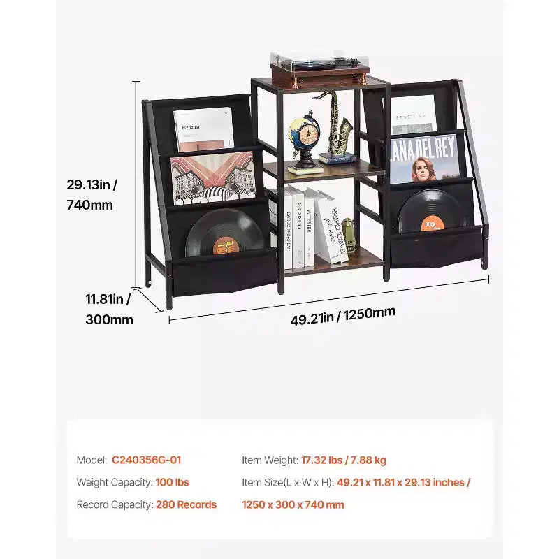 Meuble pour platine vinyle, support vinyle métallique à 3 niveaux, pouvant contenir jusqu'à 280 albums, meuble pour platine avec porte-disques en vinyle, étagère d'affichage en vinyle, noir