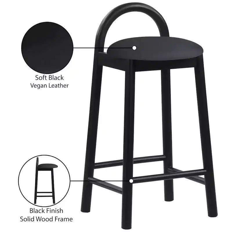 Tabouret en cuir végétalien noir